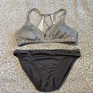 Athleta Grey and White Striped Bikini